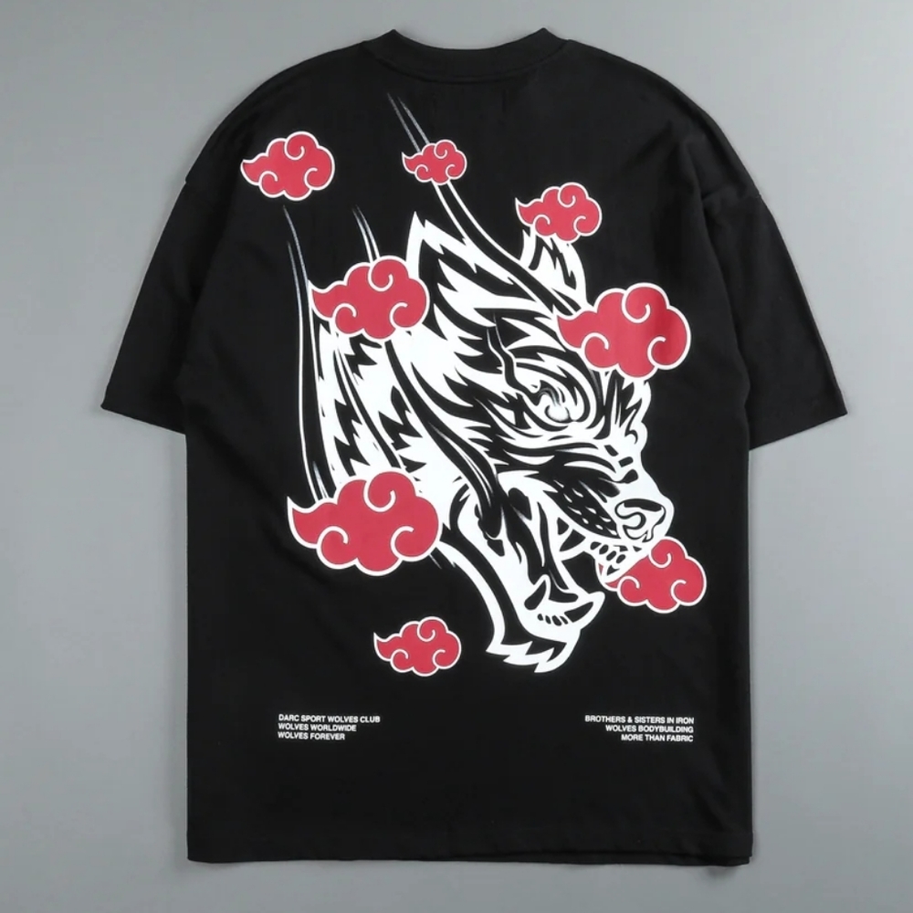 DARCSPORTxNARUTO WOLF CLOUD "PREMIUM" OVERSIZED UNISEX TEE IN BLACK/REDMEDIUM